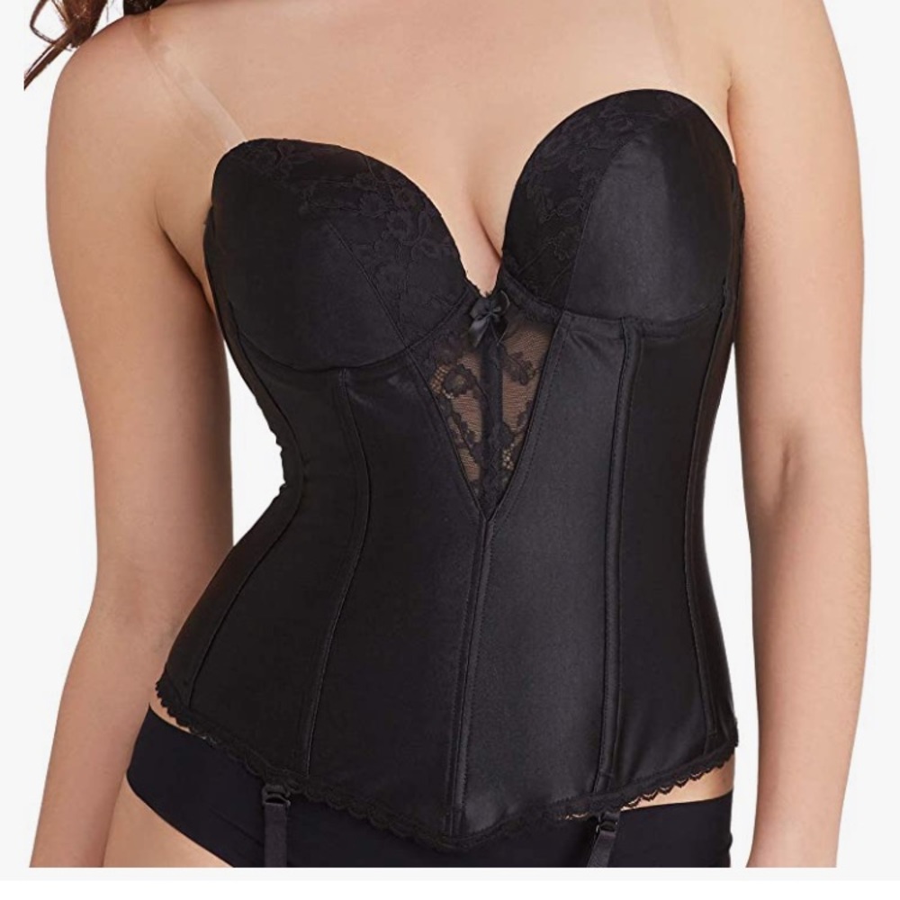 Va Bien Black Satin Low Back Bustier 34D